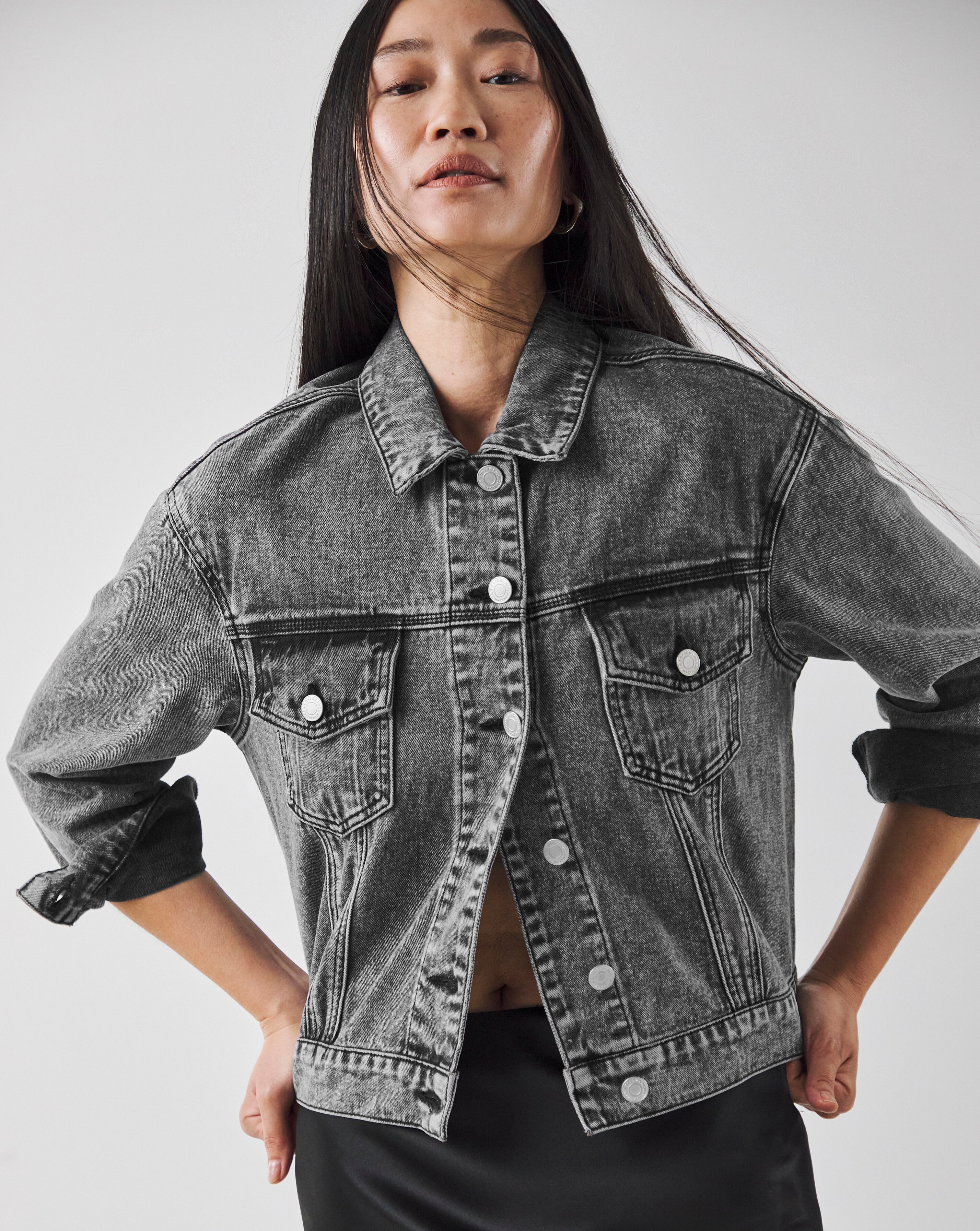 Washed Black Cropped Denim Jacket JD Williams