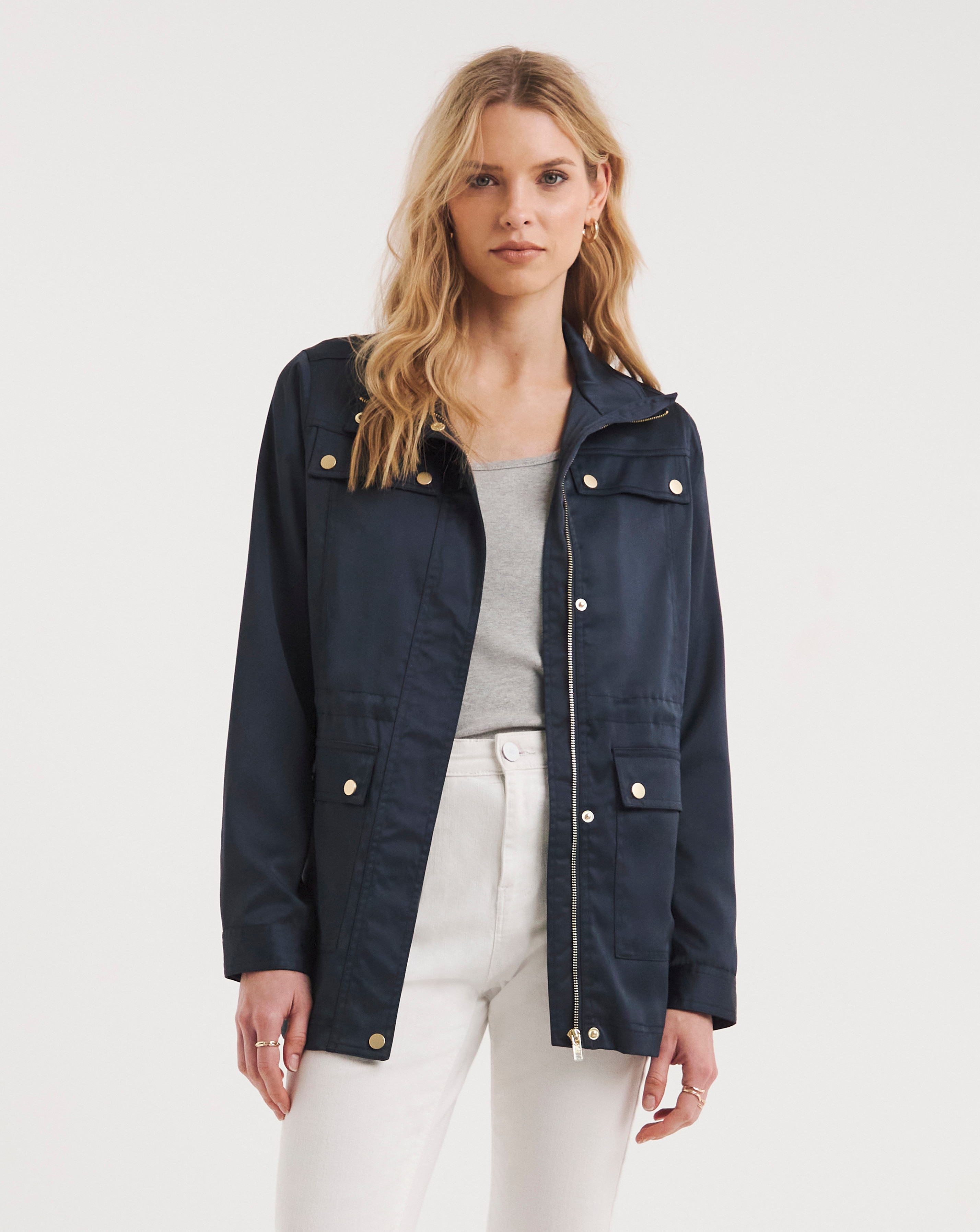 Navy Satin Utility Jacket | J D Williams