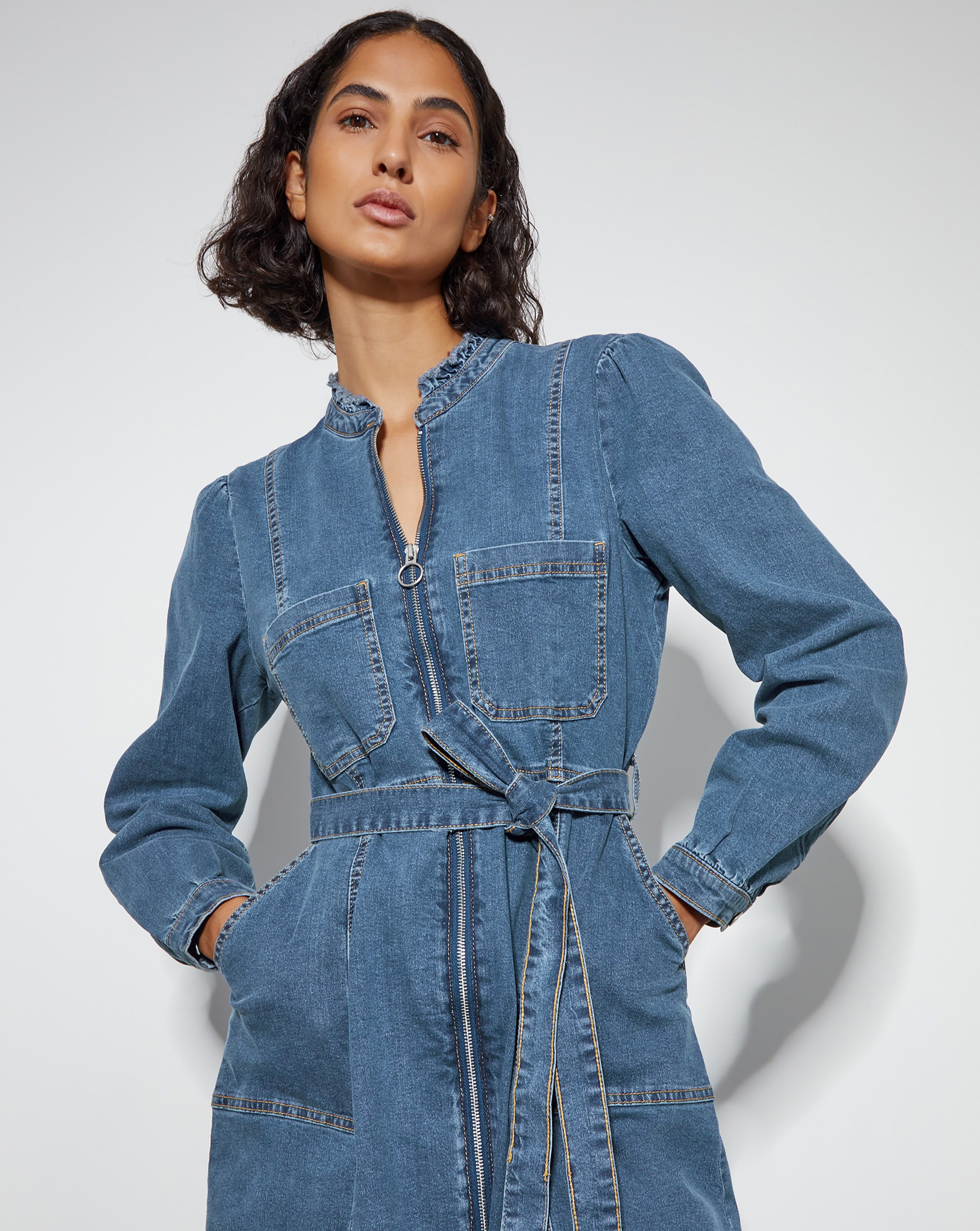 Long sleeve denim midi dress best sale