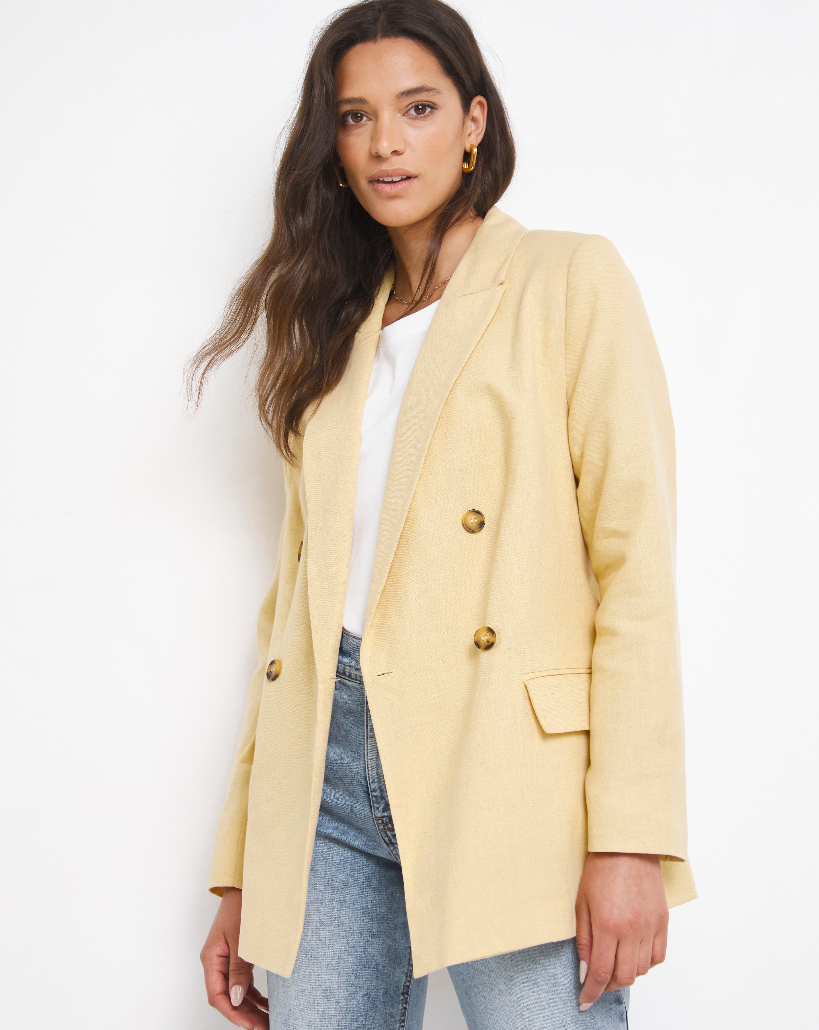 yellow double breasted blazer